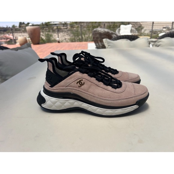 NEW CHANEL Blush and Black suede Sneakers with box - Picture 1 of 7